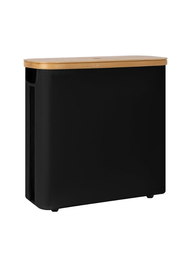 CHIYLE Toilet Paper Storage with Bamboo Lid, Toilet Paper Holder Basket for Up to 12 Mega or 16 Regular Size Rolls, Medium Paper Storage Baskets for Bathroom, black, 1 Pack - Image 1